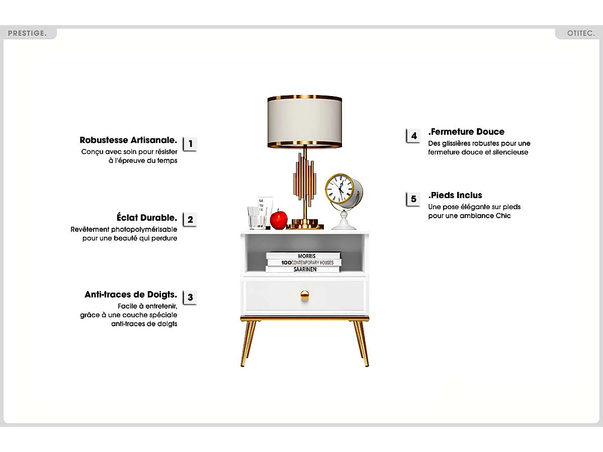 Table de Chevet - H.53 x L.50 x P.34 cm - PRESTIGE