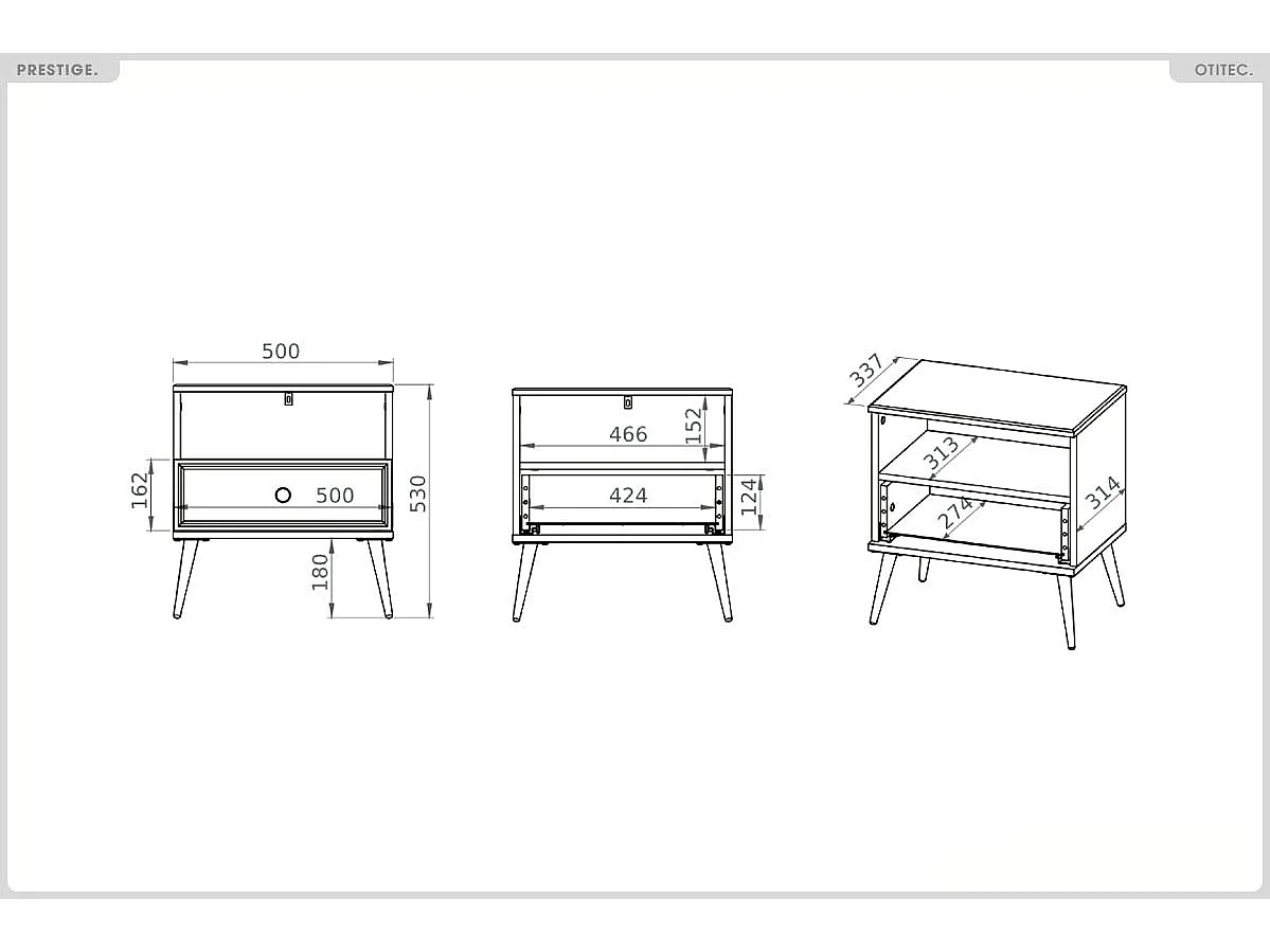 Table de Chevet - H.53 x L.50 x P.34 cm - PRESTIGE
