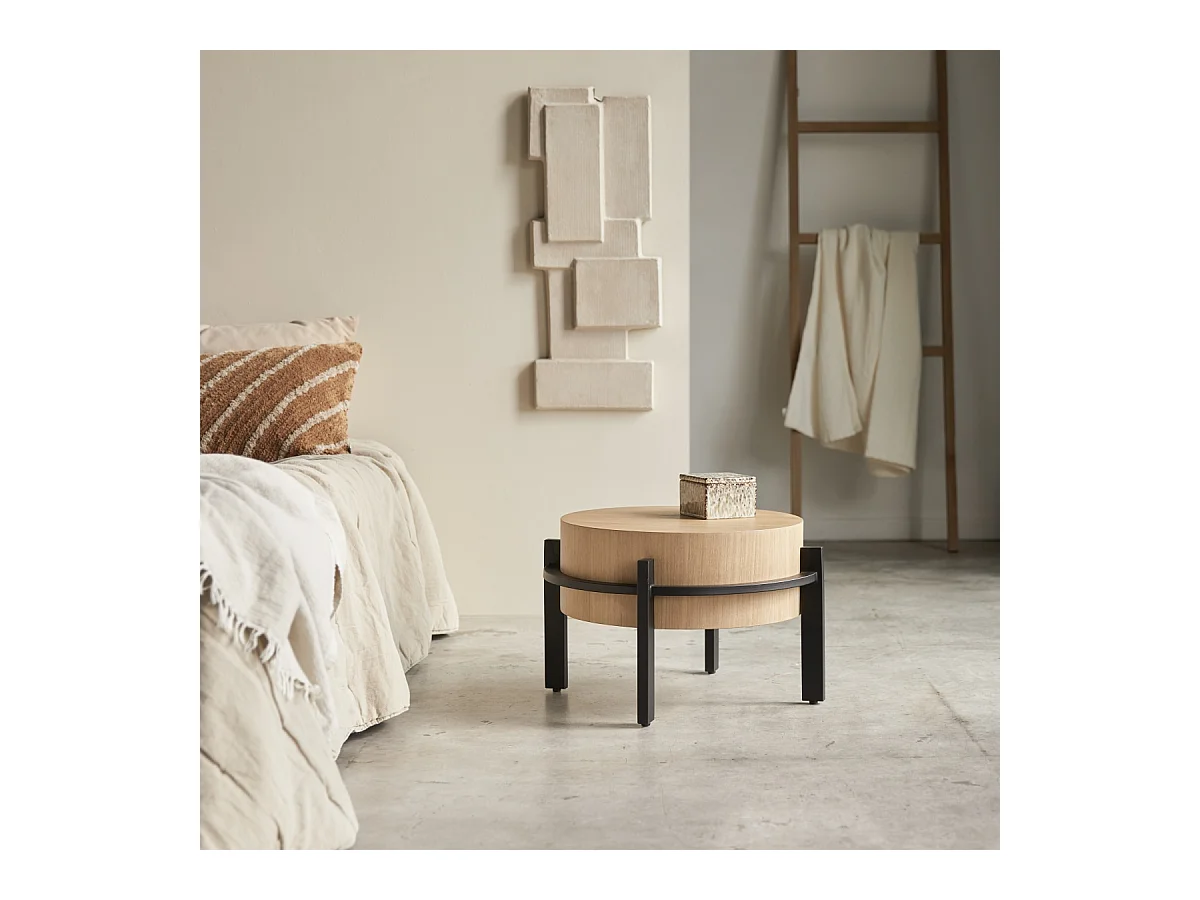 Comodino in legno di teak e metallo Ava