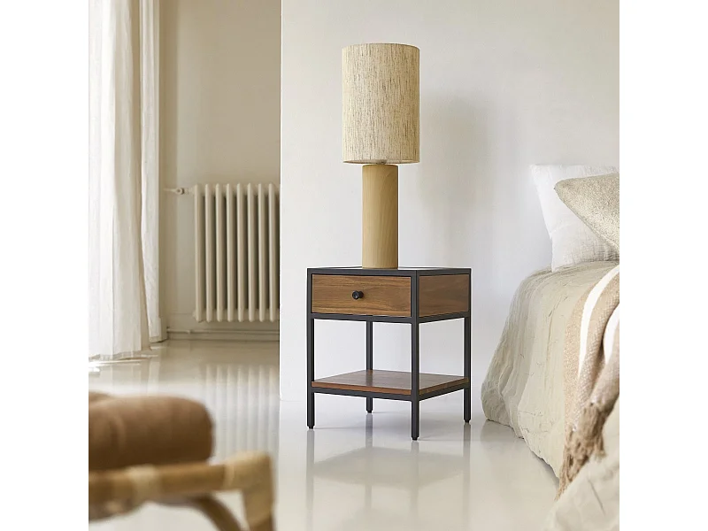 Comodino in legno di acacia e metallo Agra