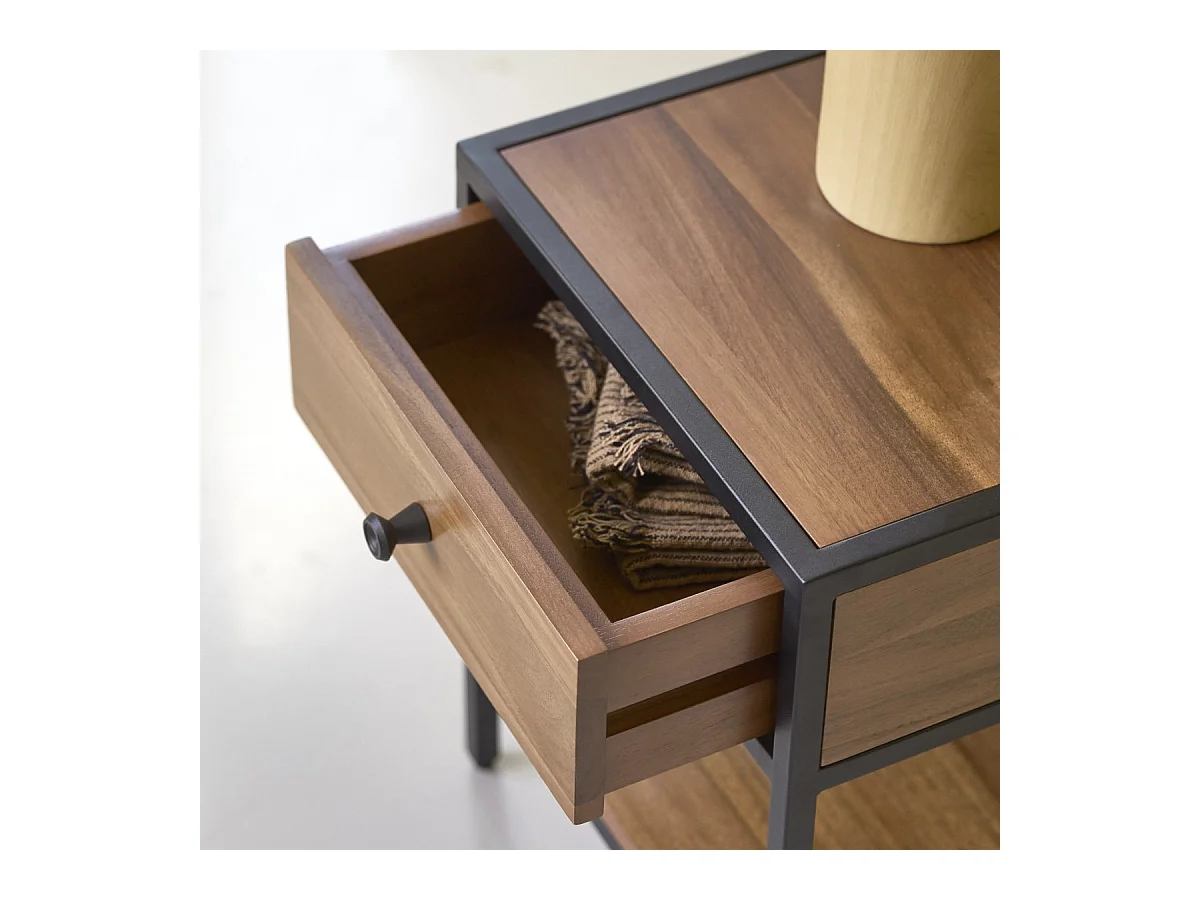 Comodino in legno di acacia e metallo Agra