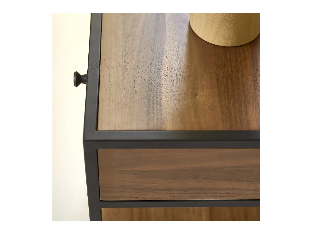 Comodino in legno di acacia e metallo Agra