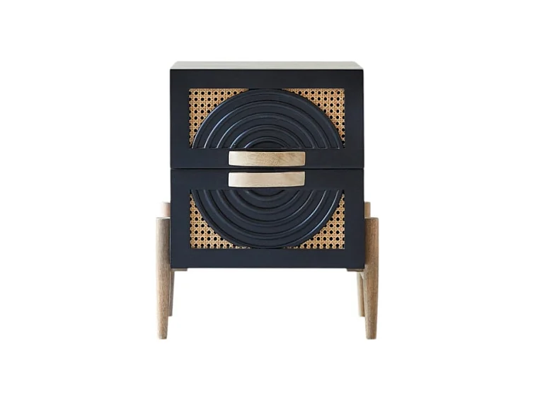 Chevet en bois de manguier massif noir et rotin Sina