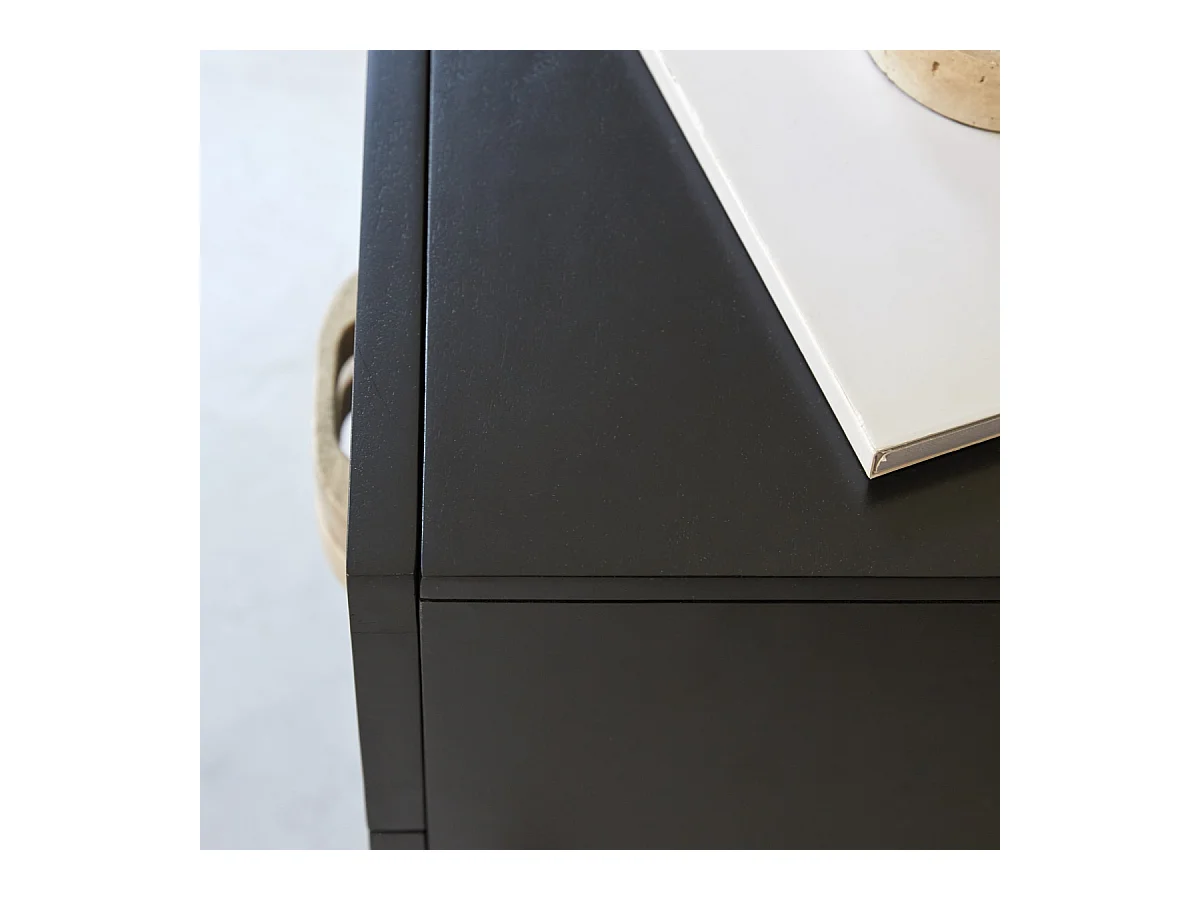 Chevet en bois de manguier massif noir et rotin Sina