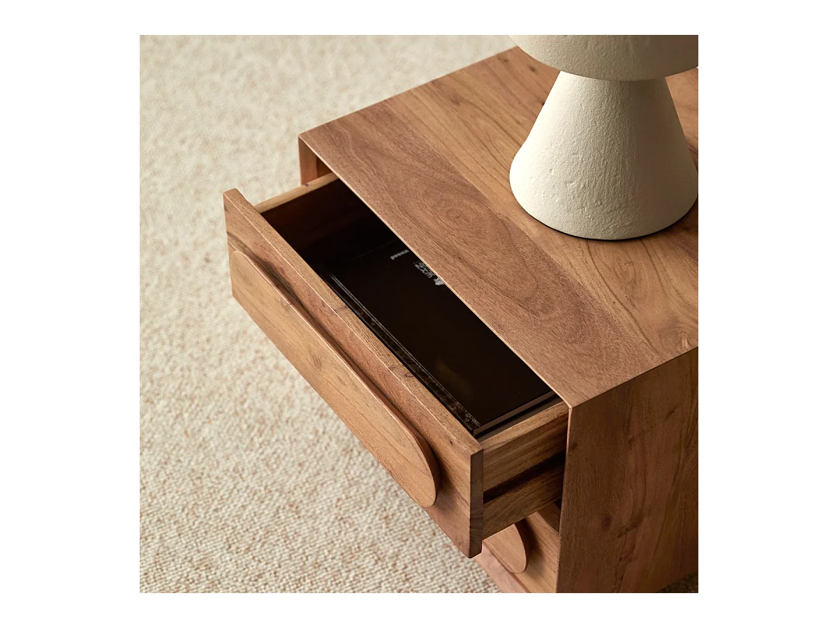 Comodino in legno di acacia Olga a 2 cassetti