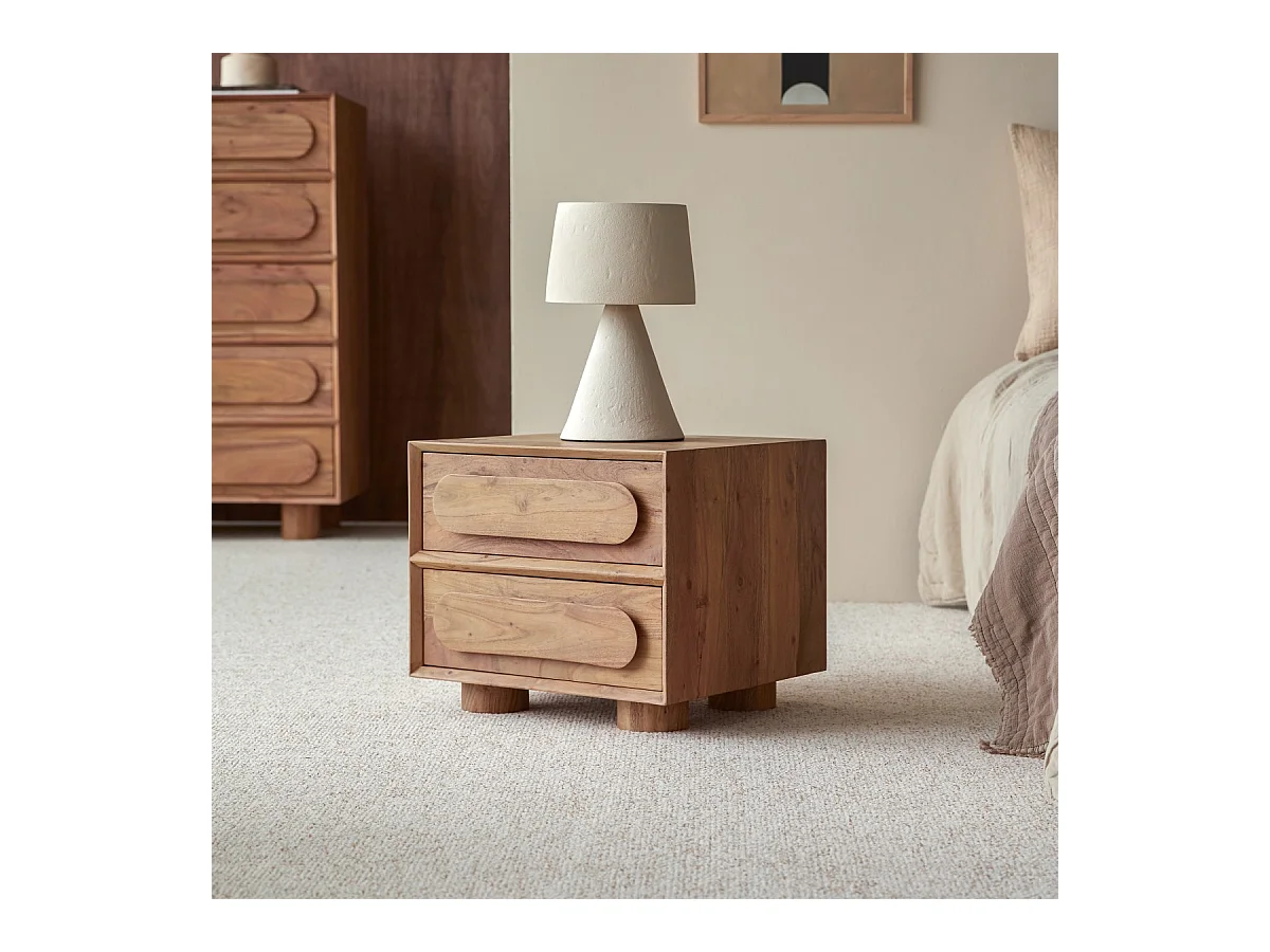 Comodino in legno di acacia Olga a 2 cassetti