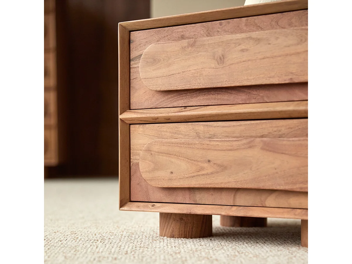 Comodino in legno di acacia Olga a 2 cassetti