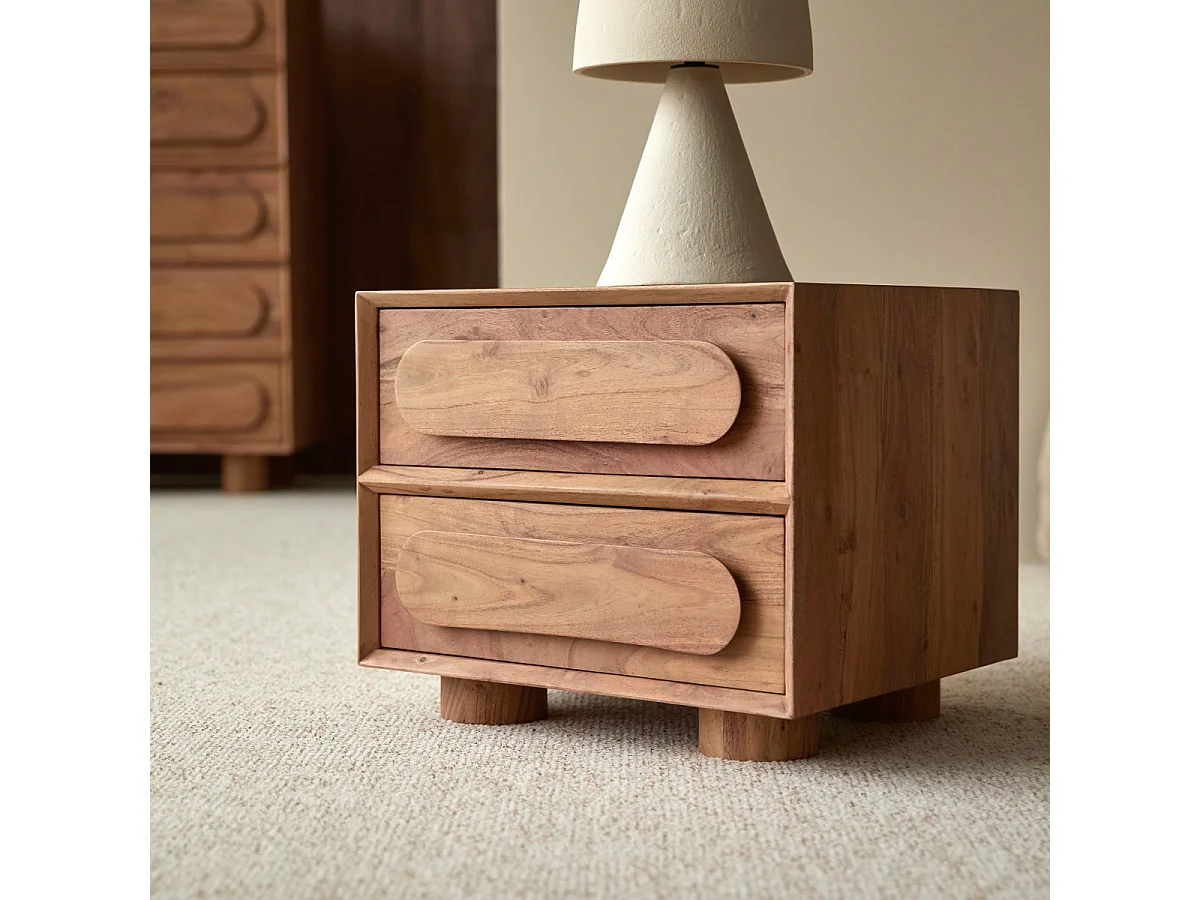 Comodino in legno di acacia Olga a 2 cassetti