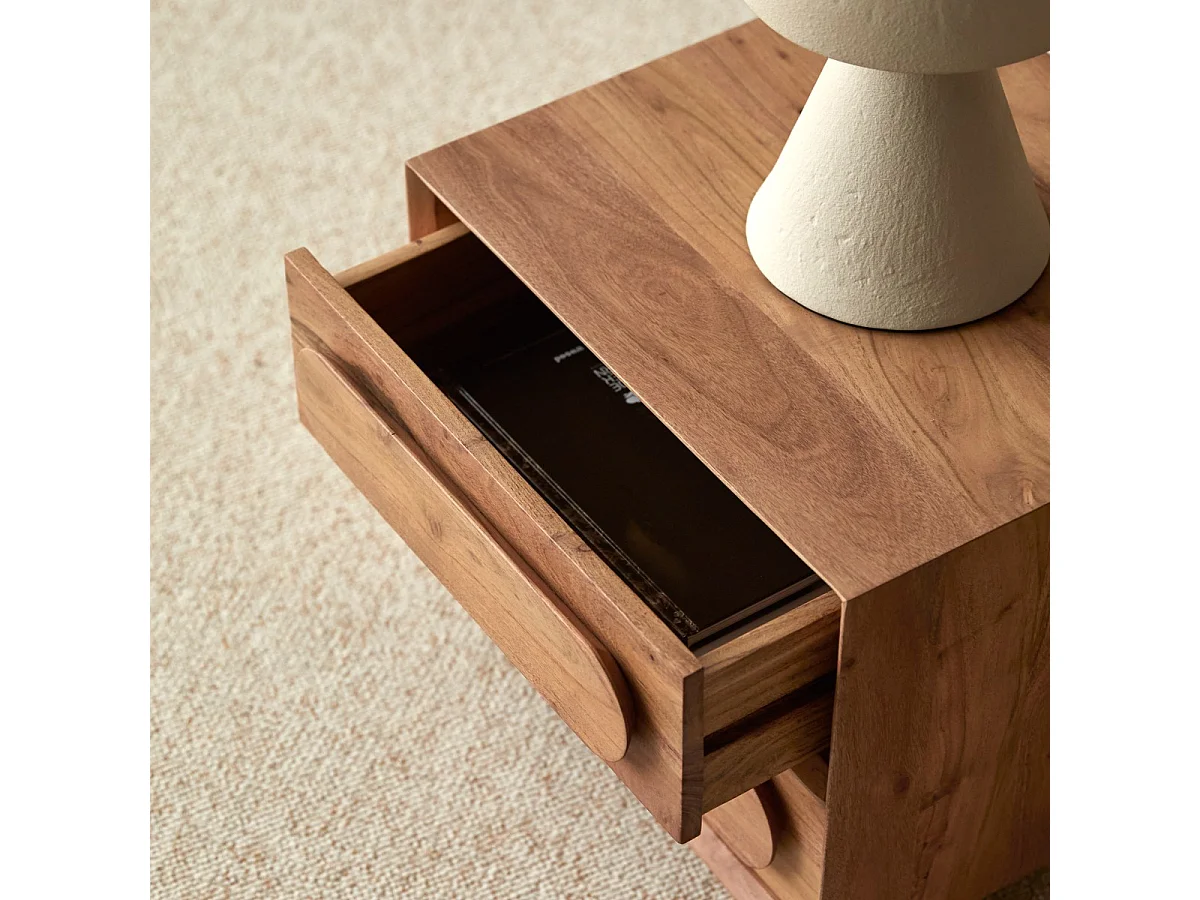 Comodino in legno di acacia Olga a 2 cassetti