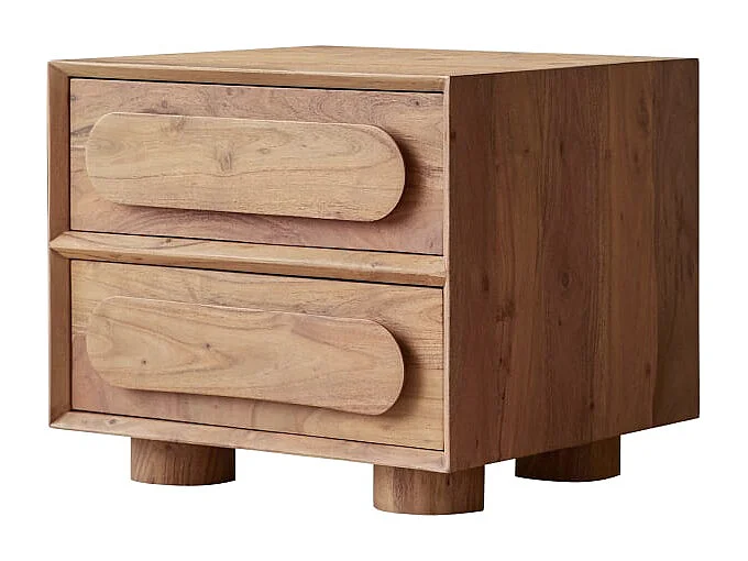 Comodino in legno di acacia Olga a 2 cassetti
