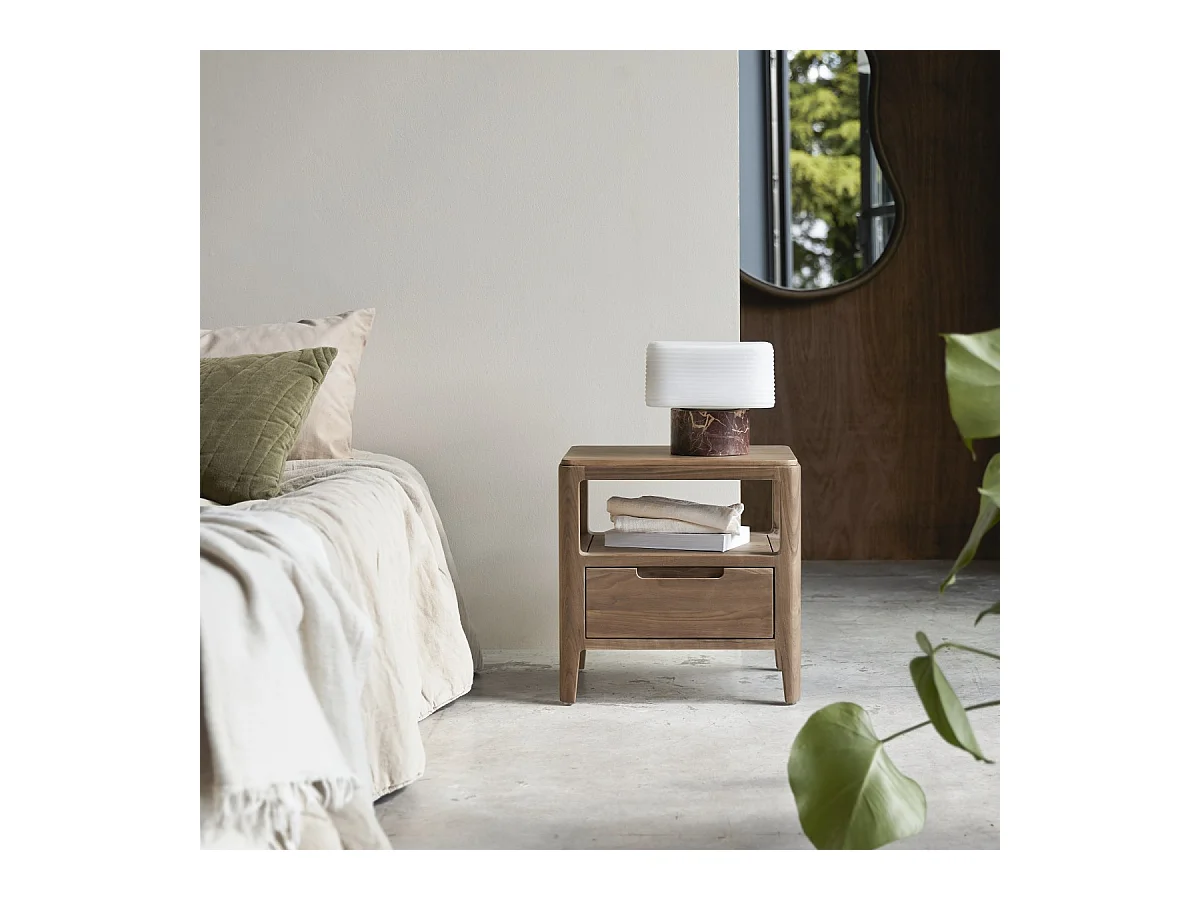 Comodino Arto a 1 cassetto in legno di noce massello