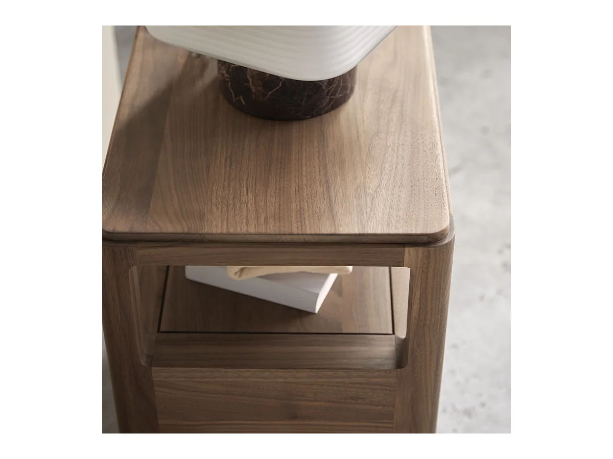 Comodino Arto a 1 cassetto in legno di noce massello