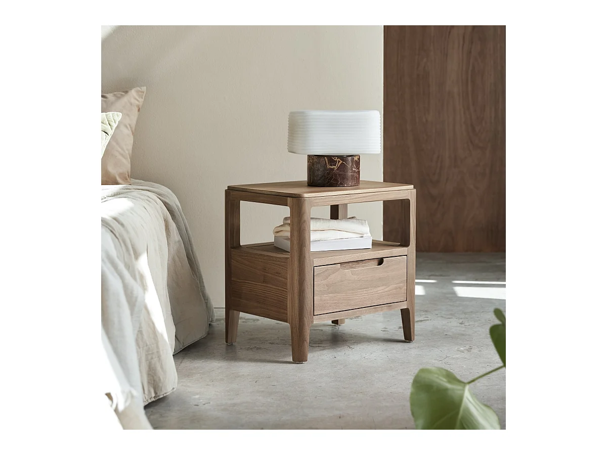 Comodino Arto a 1 cassetto in legno di noce massello