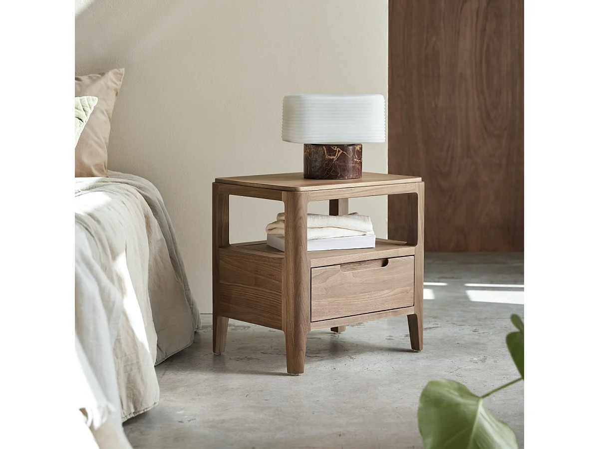 Arto - One-drawer solid walnut bedside cabinet