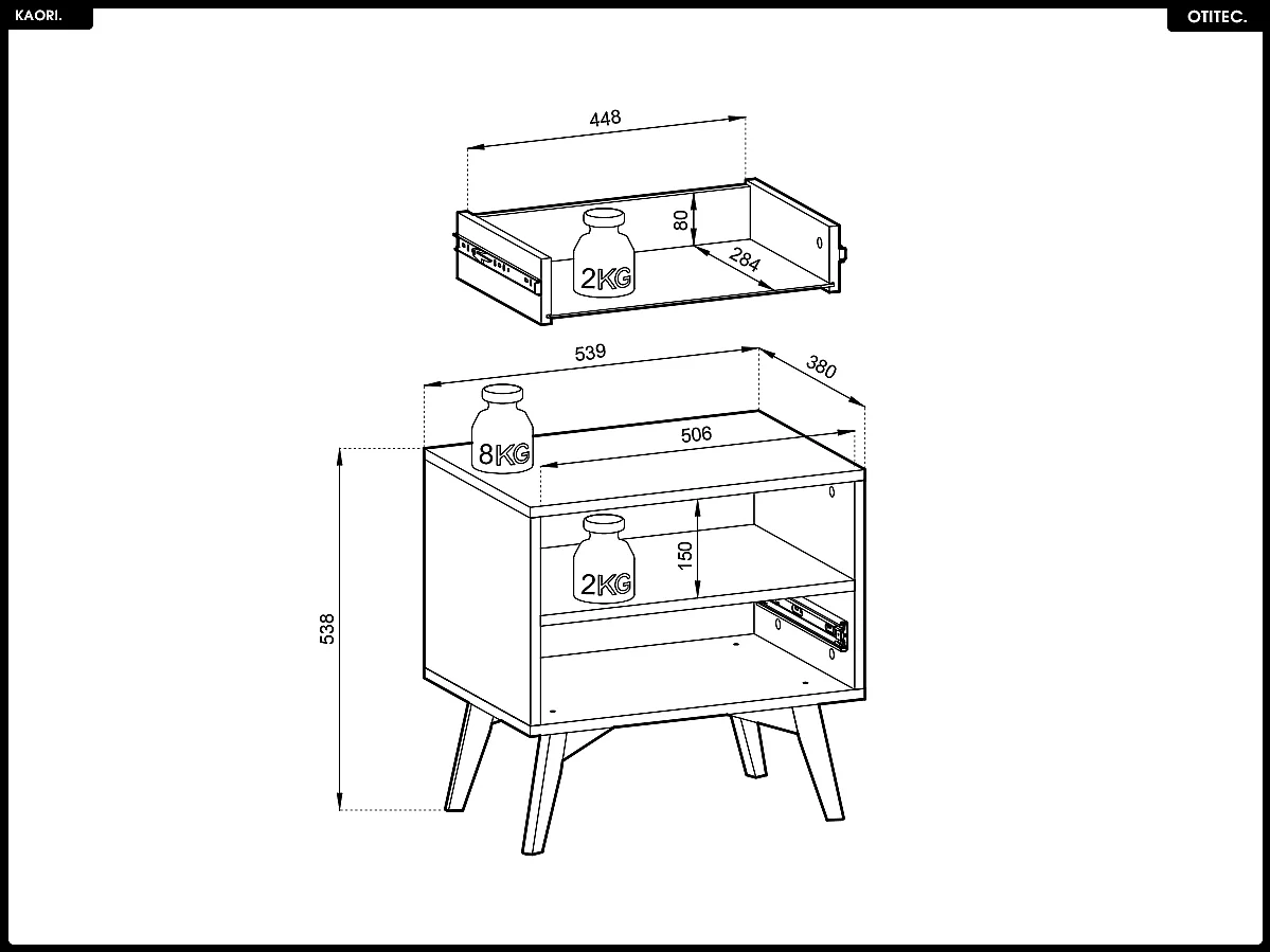 Table de chevet - L.54 x H.54 x P.38 cm - KAORI