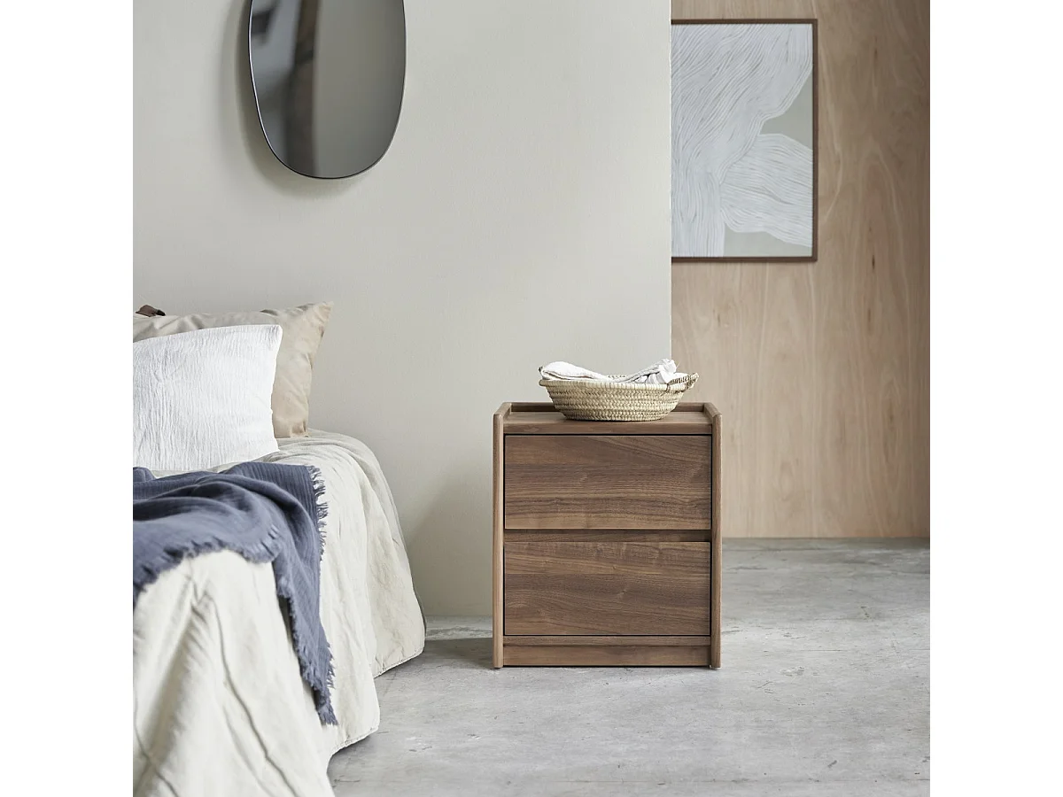 Chevet en bois de noyer massif 2 tiroirs Arto