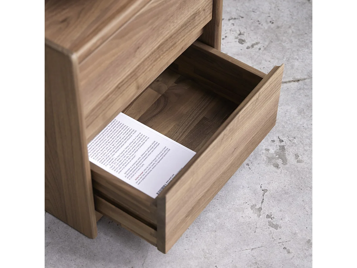 Chevet en bois de noyer massif 2 tiroirs Arto