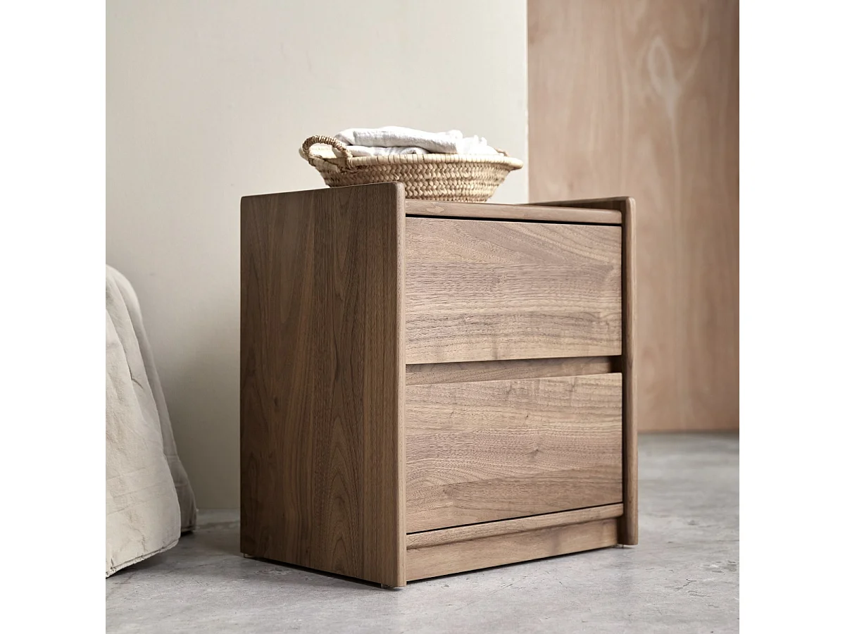 Chevet en bois de noyer massif 2 tiroirs Arto