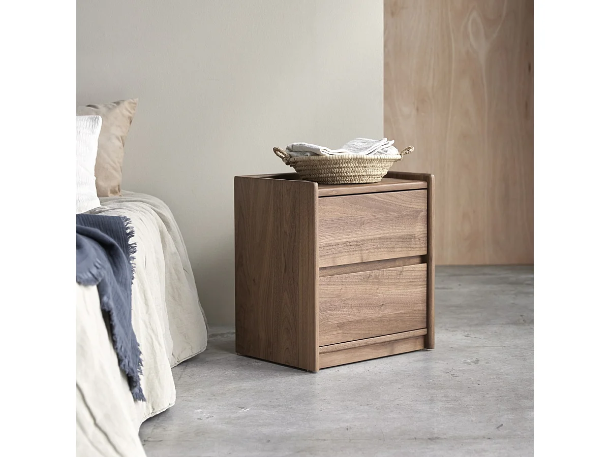 Arto - Solid walnut bedside table with 2 drawers