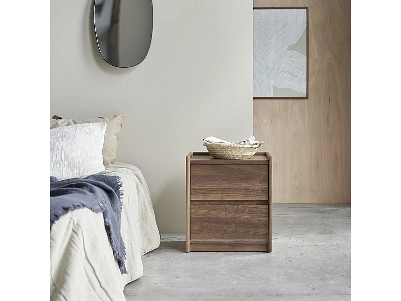 Chevet en bois de noyer massif 2 tiroirs Arto