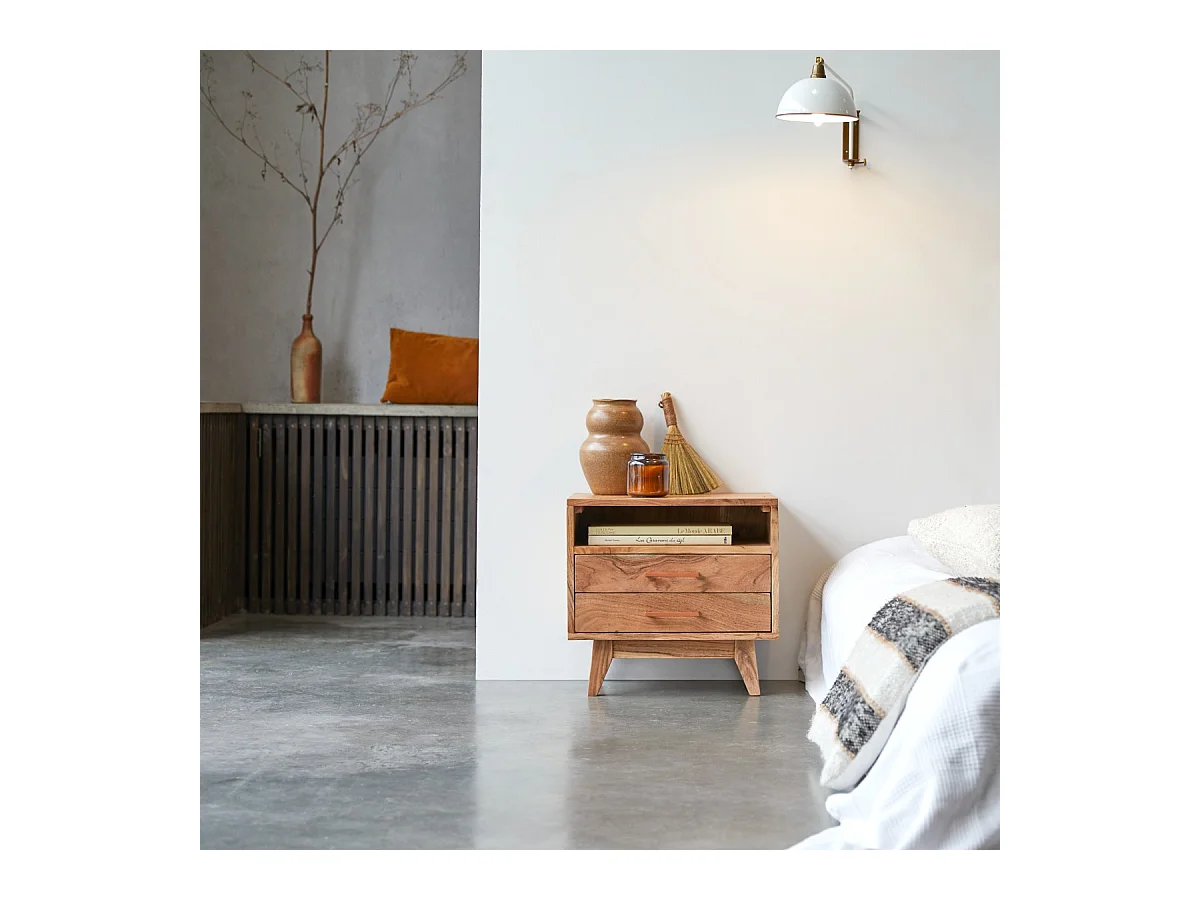 comodino letto legno massello acacia camera letto stanza legno chiaro