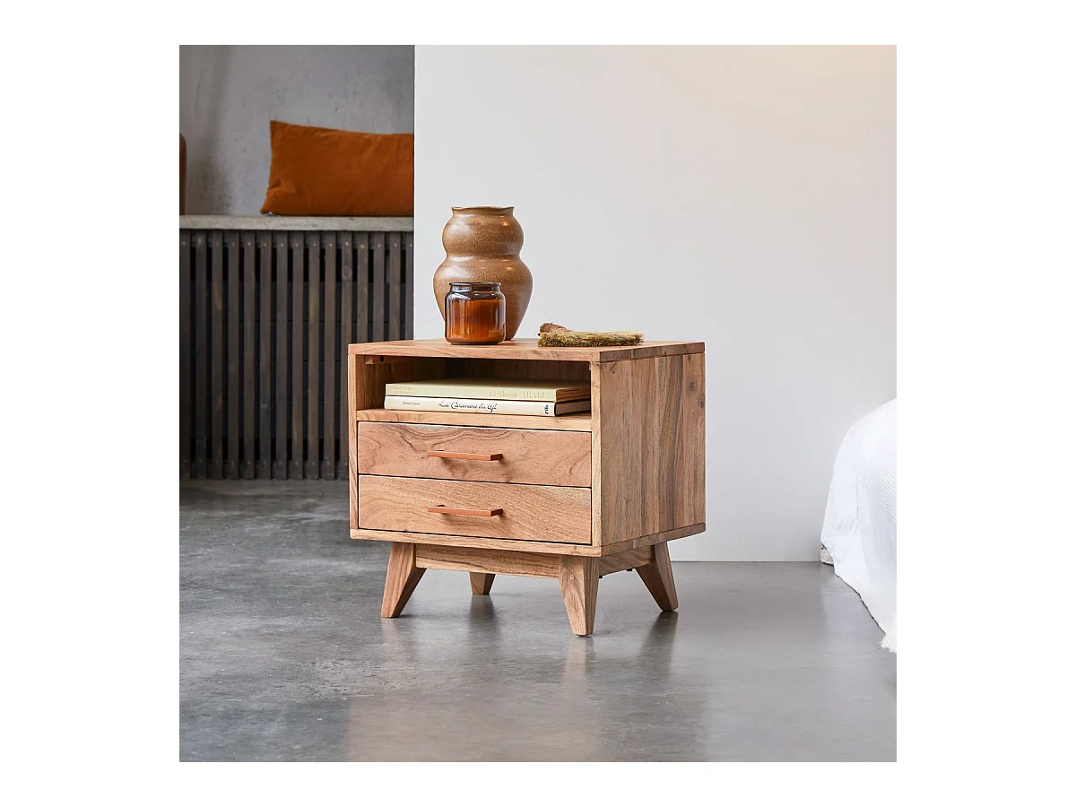 comodino letto legno massello acacia camera letto stanza legno chiaro