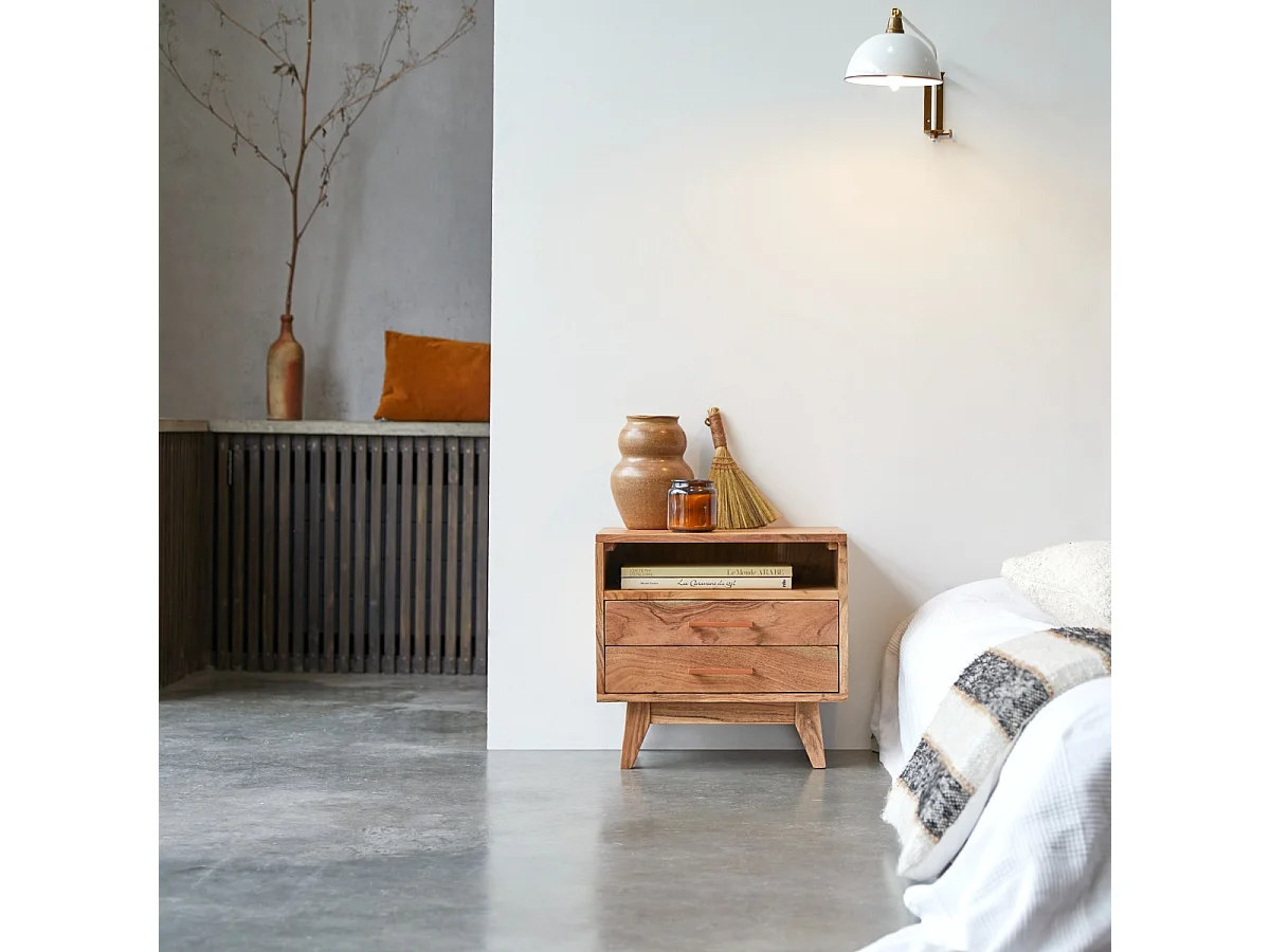 comodino letto legno massello acacia camera letto stanza legno chiaro