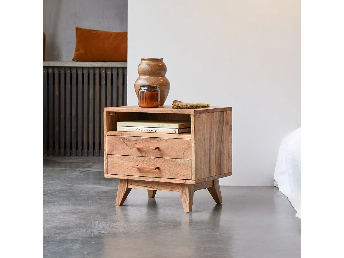 Nachttisch Nachtschrank Schränkchen Bett Schlafzimmer Tischchen Akazie massiv