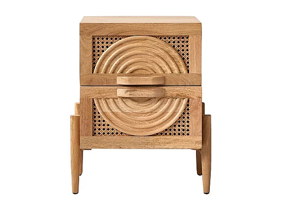 Comodino in legno di mango massello e rattan