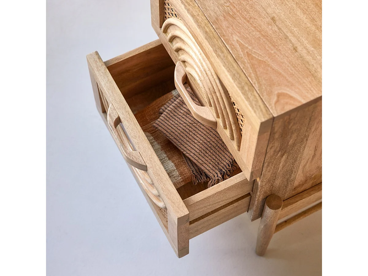 Comodino in legno di mango massello e rattan