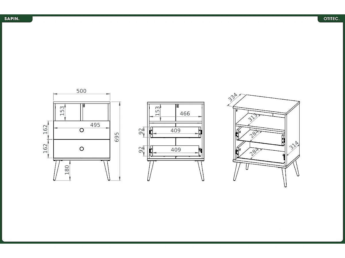 Table de Chevet - H.70 x L.50 x P.34 cm - SAPIN