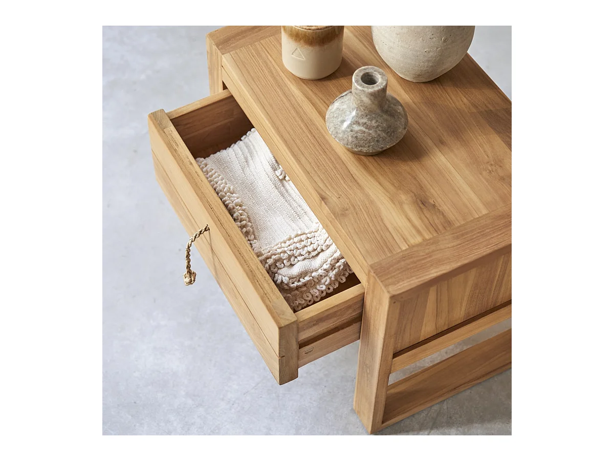 Nachtschrank Nachttisch Teakholz massiv hell solide Schlafzimmer Neu Tikamoon