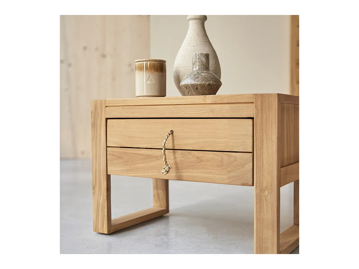 Nachtschrank Nachttisch Teakholz massiv hell solide Schlafzimmer Neu Tikamoon