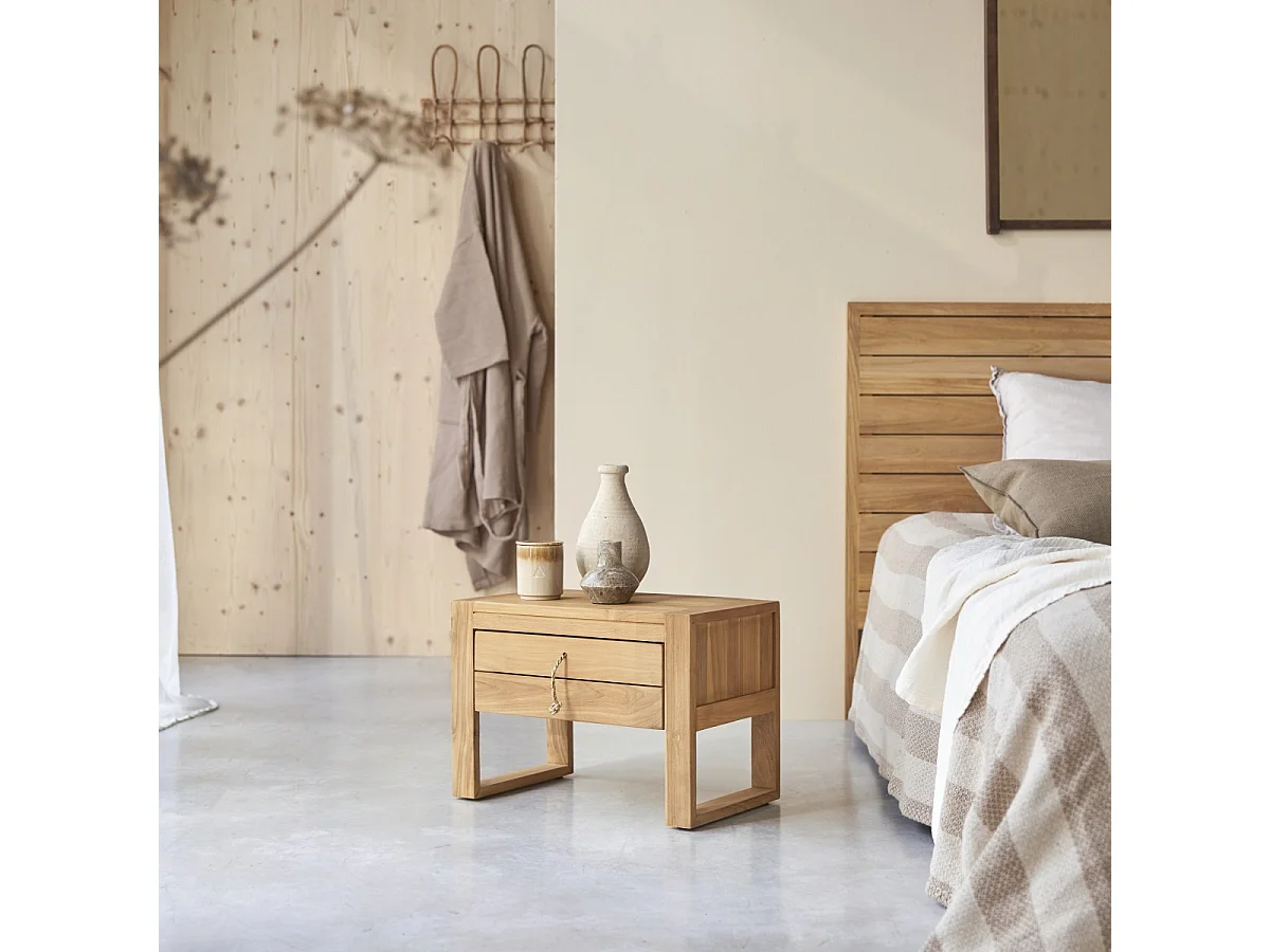 Nachtschrank Nachttisch Teakholz massiv hell solide Schlafzimmer Neu Tikamoon