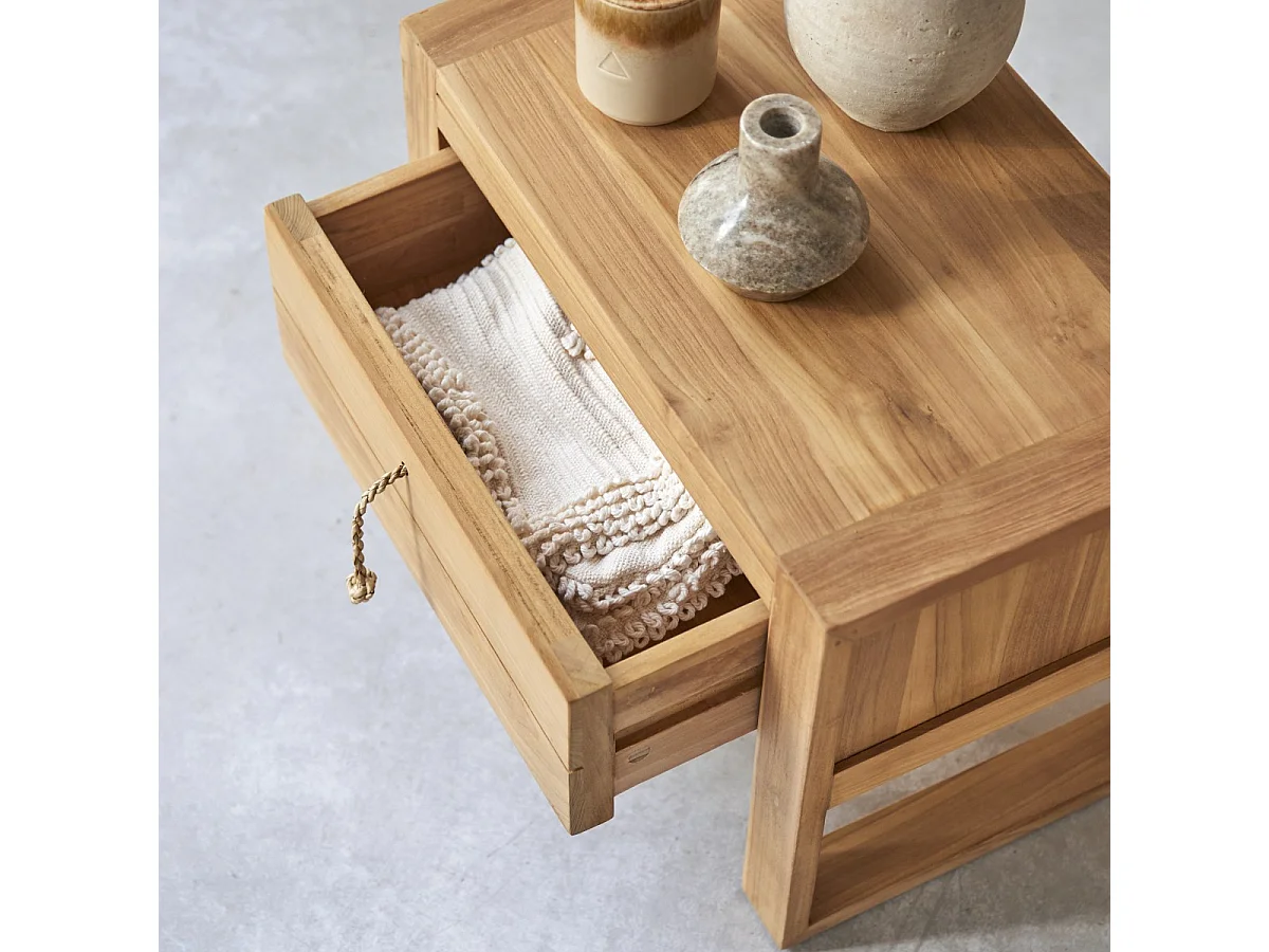 Nachtschrank Nachttisch Teakholz massiv hell solide Schlafzimmer Neu Tikamoon