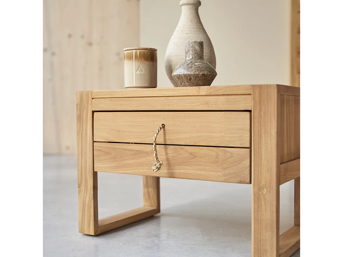 Nachtschrank Nachttisch Teakholz massiv hell solide Schlafzimmer Neu Tikamoon