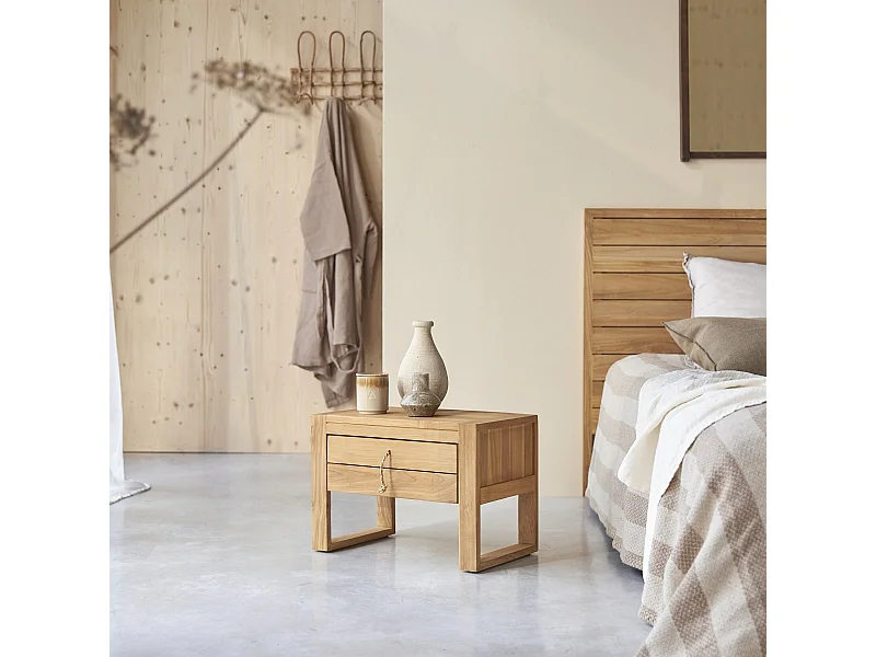 comodino tavolino legno massello teak camera letto stanza arredo design chiaro