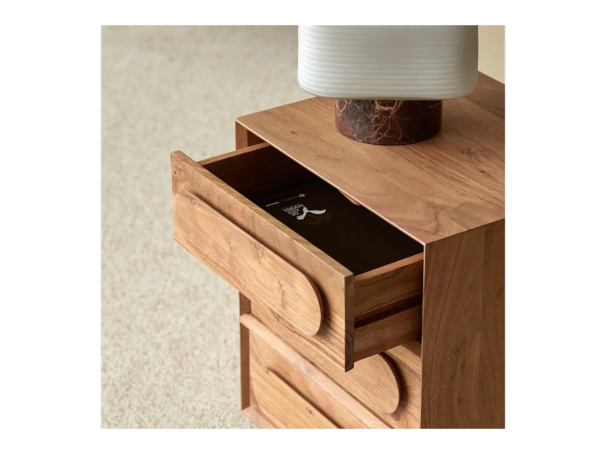 Comodino in legno massello di acacia a 3 cassetti