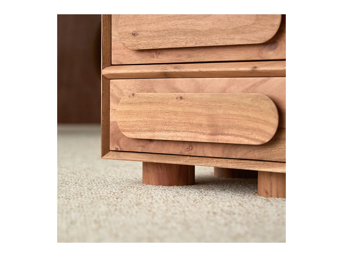 Comodino in legno massello di acacia a 3 cassetti