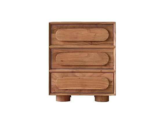 Comodino in legno massello di acacia a 3 cassetti