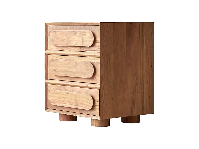 Comodino in legno massello di acacia a 3 cassetti