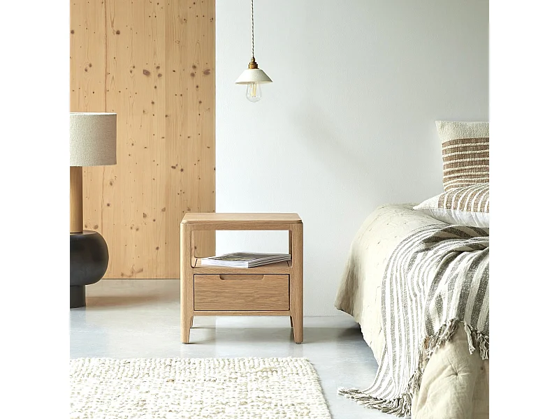 Comodino Arto con 1 cassetto in legno di rovere massello