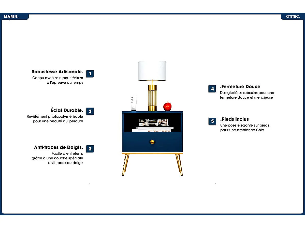 Table de Chevet - H.54 x L.50 x P.34 cm - MARIN