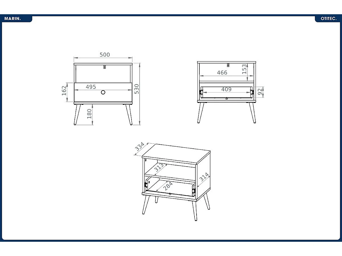 Table de Chevet - H.54 x L.50 x P.34 cm - MARIN