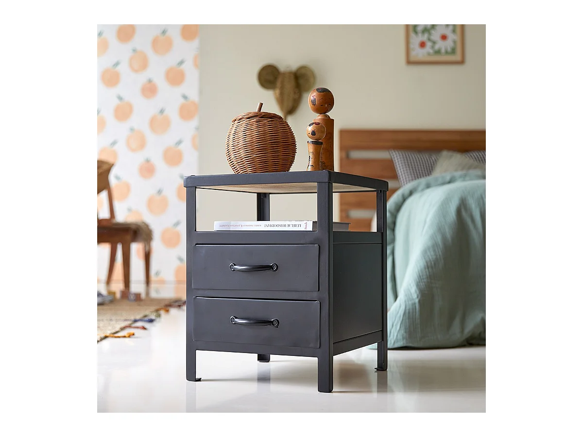 Metallnachttisch für Kinder mit 2 Schubladen im Industrial Style