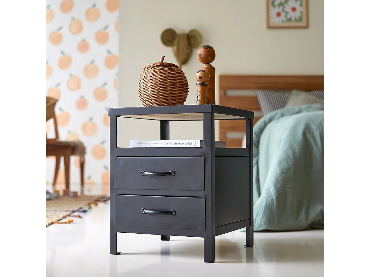 Comodino per bambini in metallo 2 cassetti in stile industriale