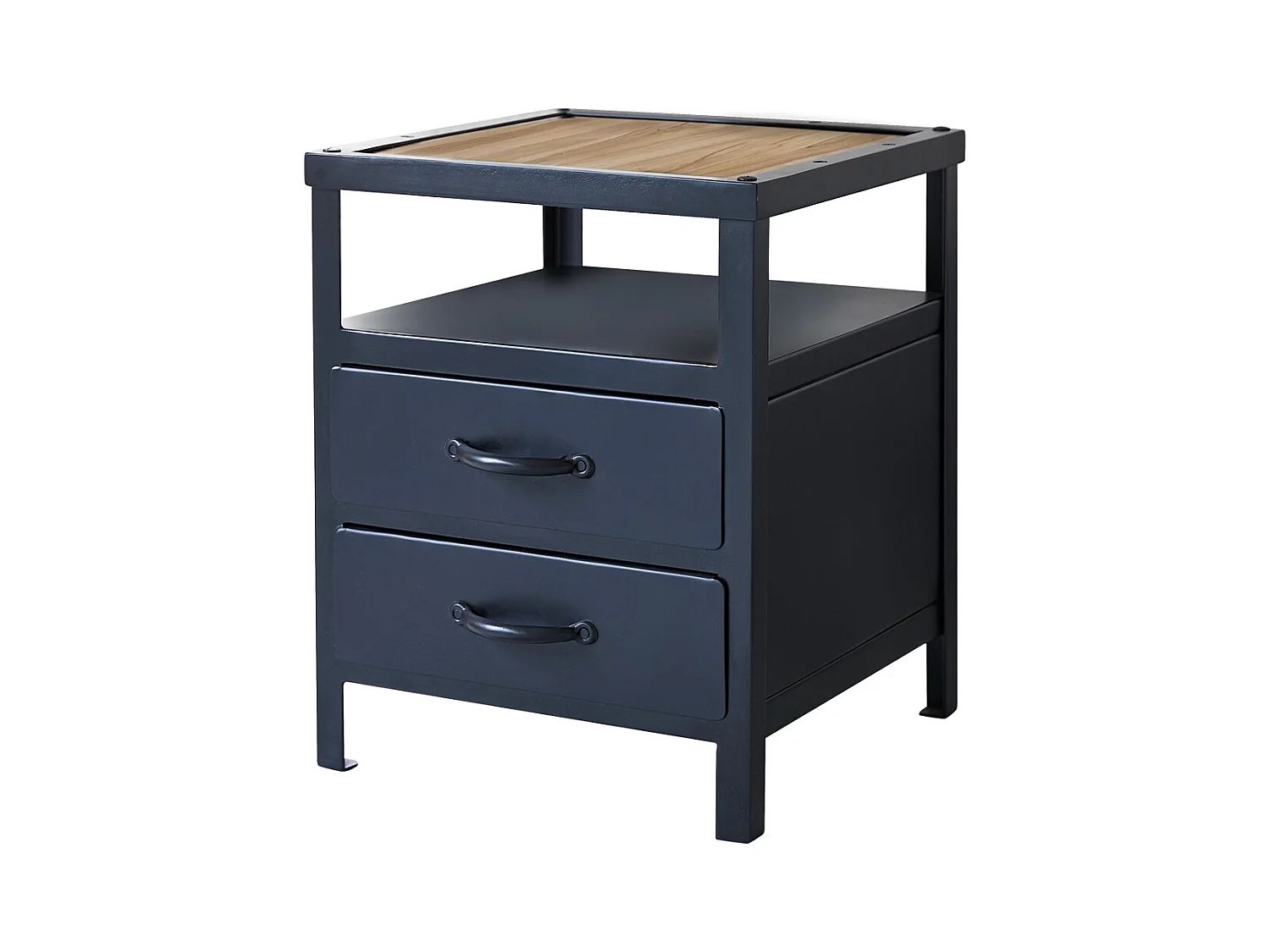 Nachtschrank mit 2 Schubladen industrielles Design schwarz Metall Tischchen neu