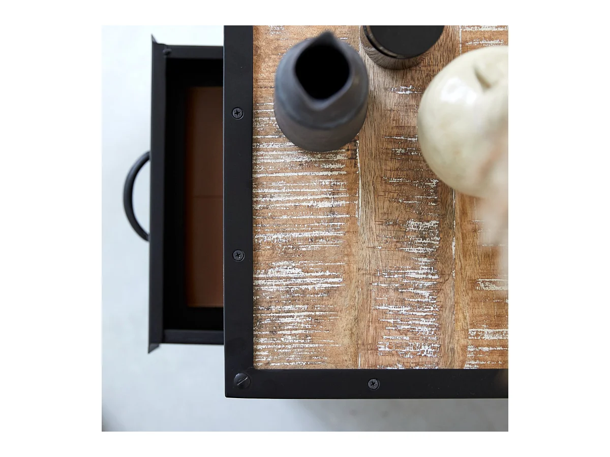 Nachtschrank mit 2 Schubladen industrielles Design schwarz Metall Tischchen neu