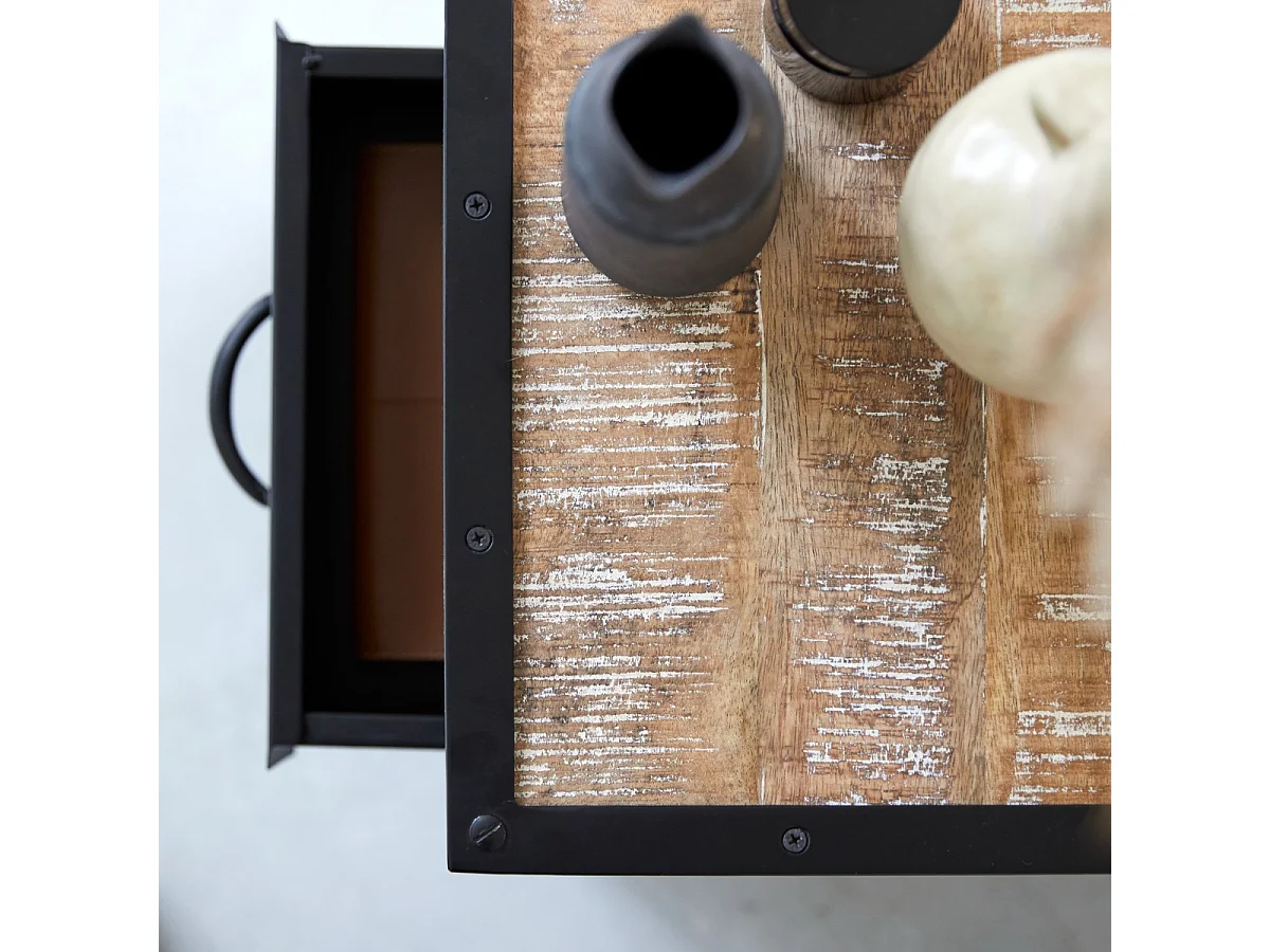 Comodino tavolino letto metallo nero camera da letto 2 cassetti design soggiorno