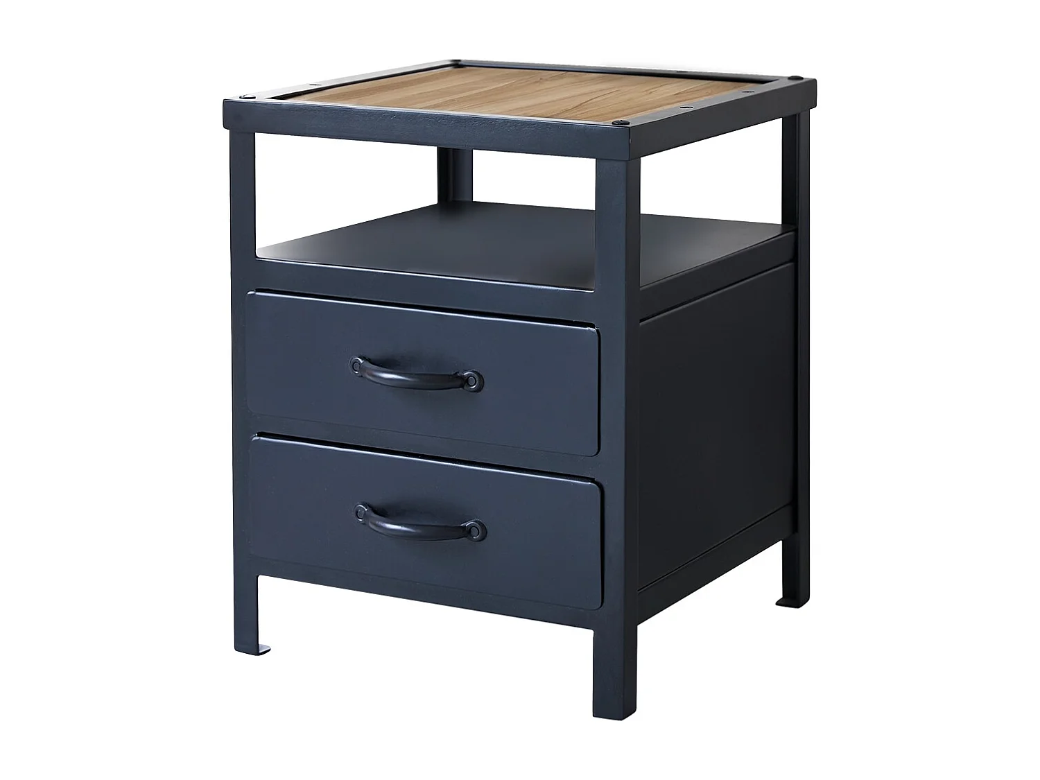Nachtschrank mit 2 Schubladen industrielles Design schwarz Metall Tischchen neu